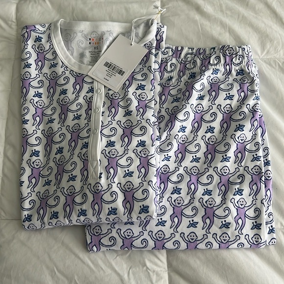 Roller Rabbit Monkey long sleeve pajamas in lavender size XS NWT - Picture 2 of 4
